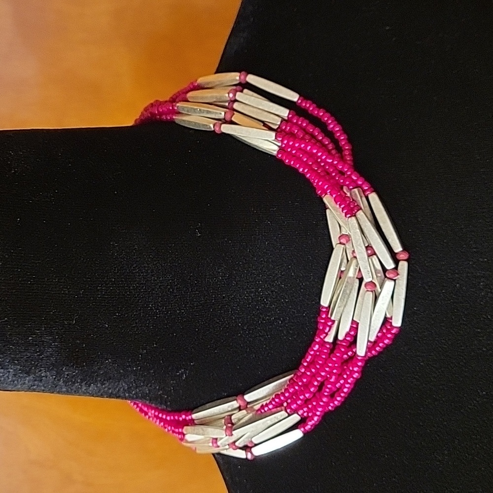Premier Designs pink and silver choker or long necklace.